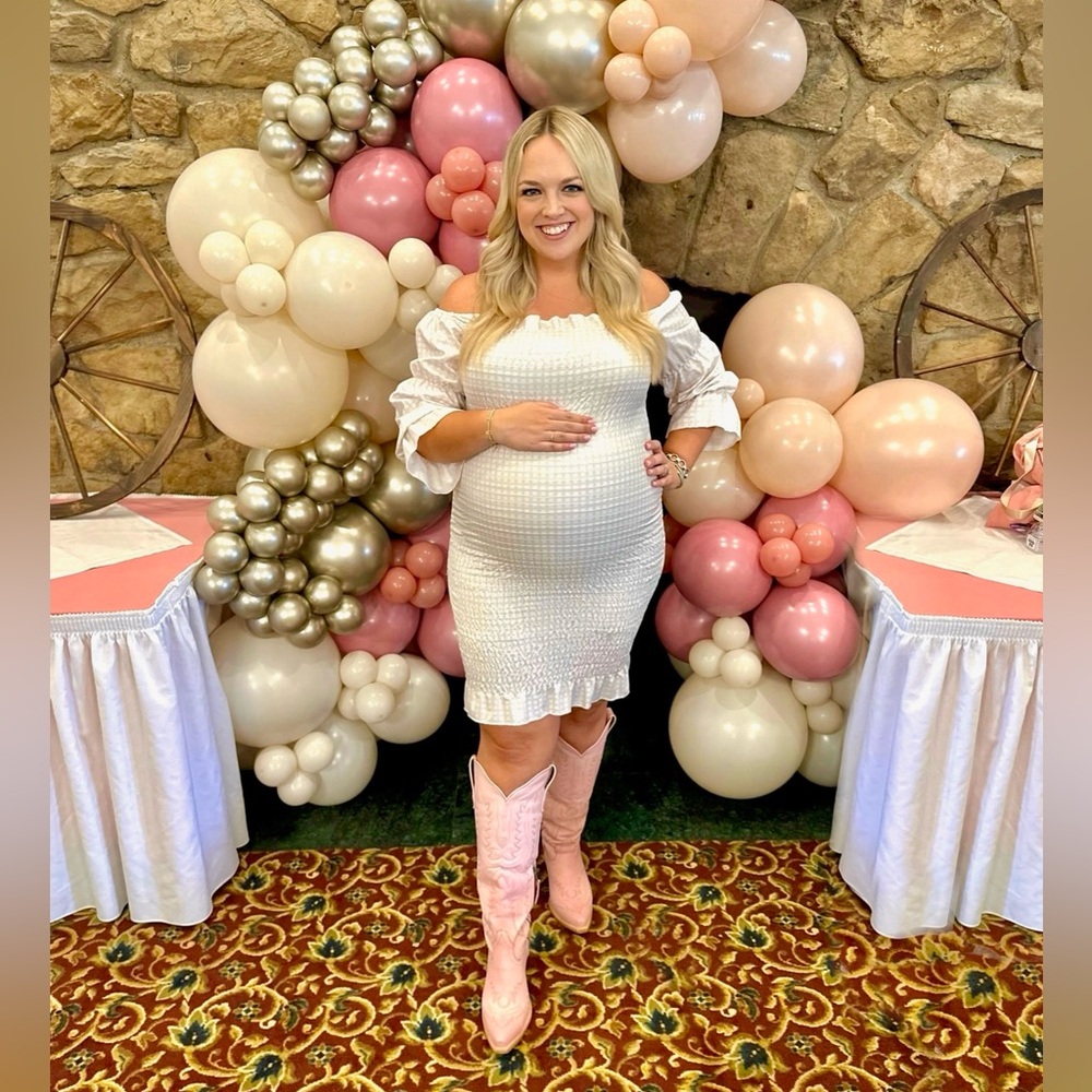 Ruffle Off Shoulder Long Sleeve Puff Sleeve Midi Dress
